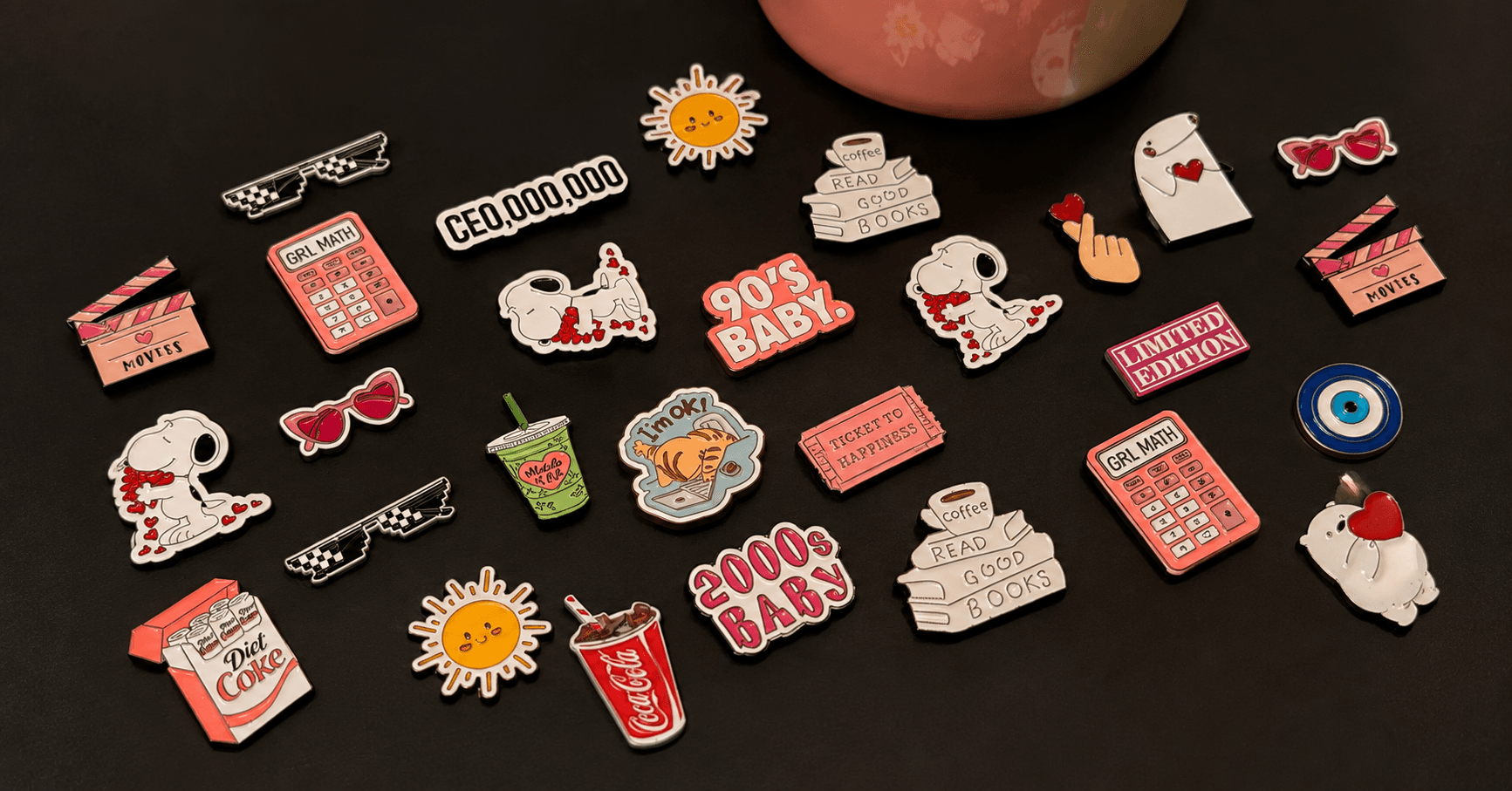 A close look at Poplet's colourful metal enamel stickers