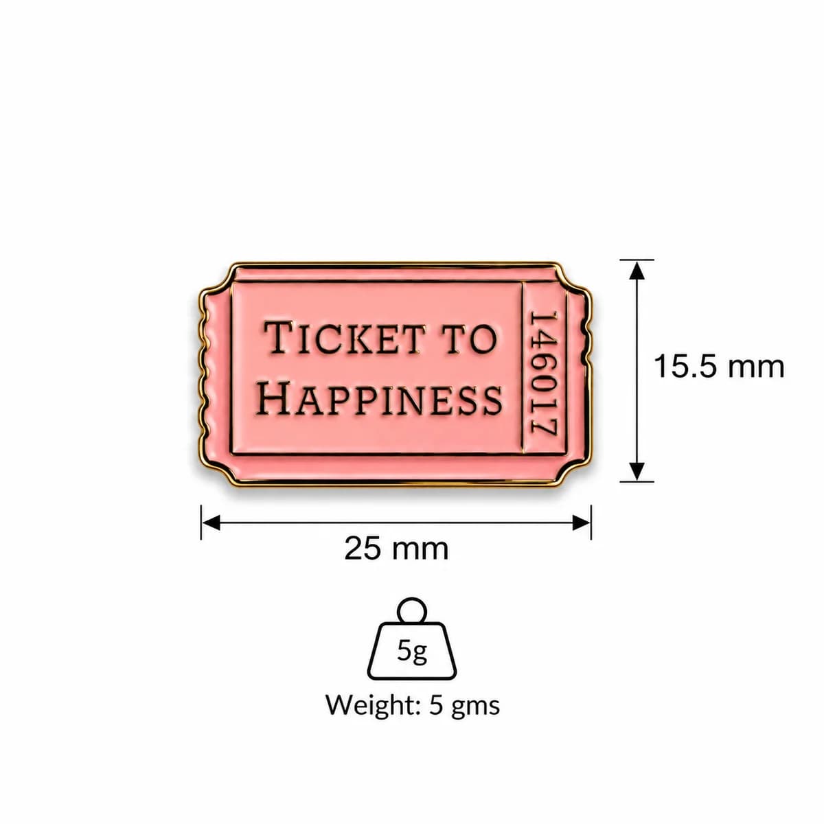 Ticket to Happiness Metal Enamel Sticker